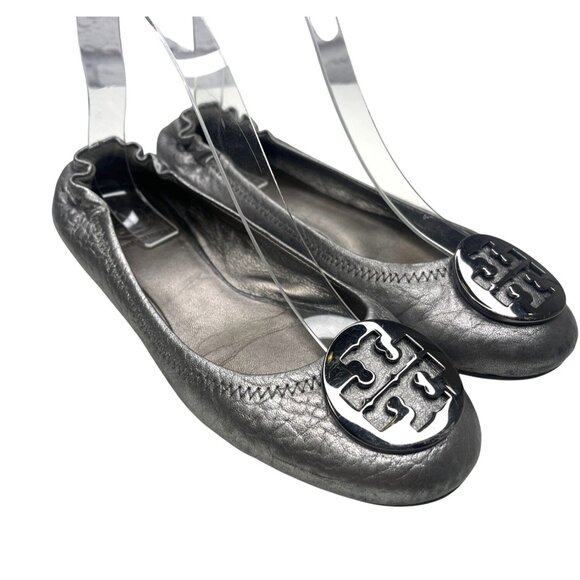 Tory Burch Ballet Flats Leather Silver Color Ladies Size 7 - Picture 1 of 12